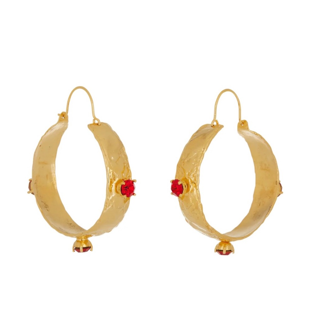 Mondo Mondo Ruby Glass Espirit 18k Gold-plated Hoop Earrings - Picture 2 of 8